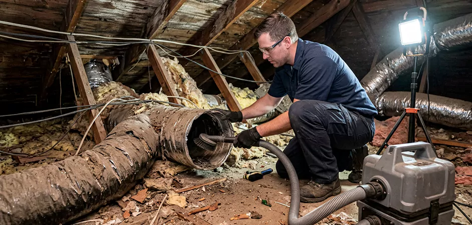 Storm-Damaged Attic Duct Cleaning in Mesquite