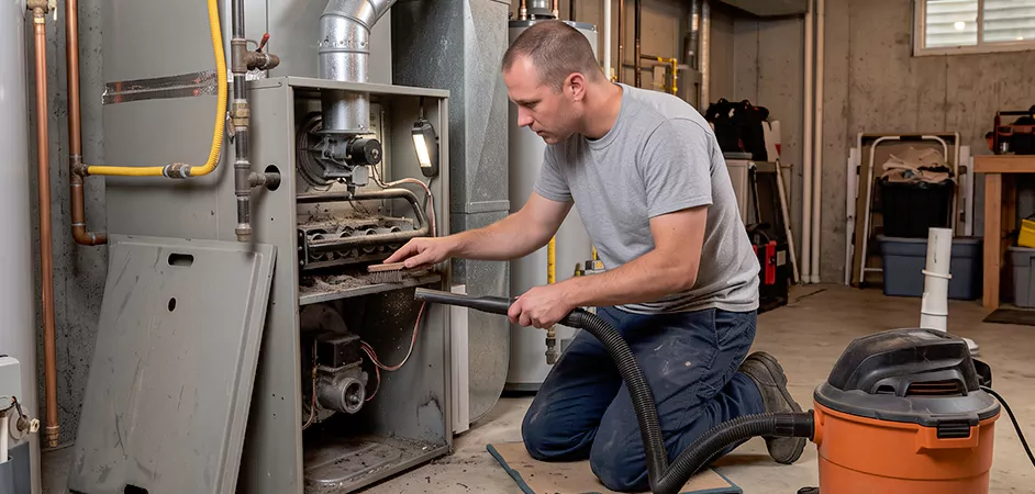 Burner and Heater Compartment Lint Removal in Mesquite